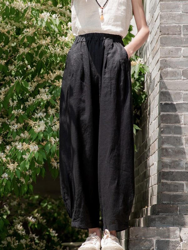 Casual Loose Solid Color High Waisted Cropped Pants