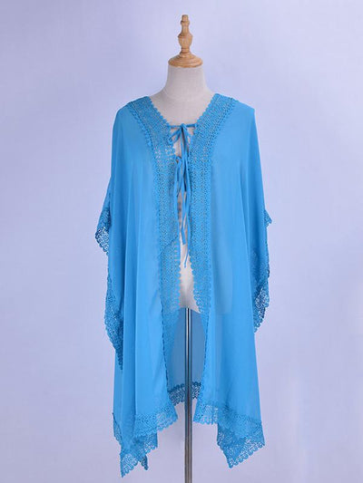 Asymmetric Lacy Split-joint Mini Kaftan Cover-up