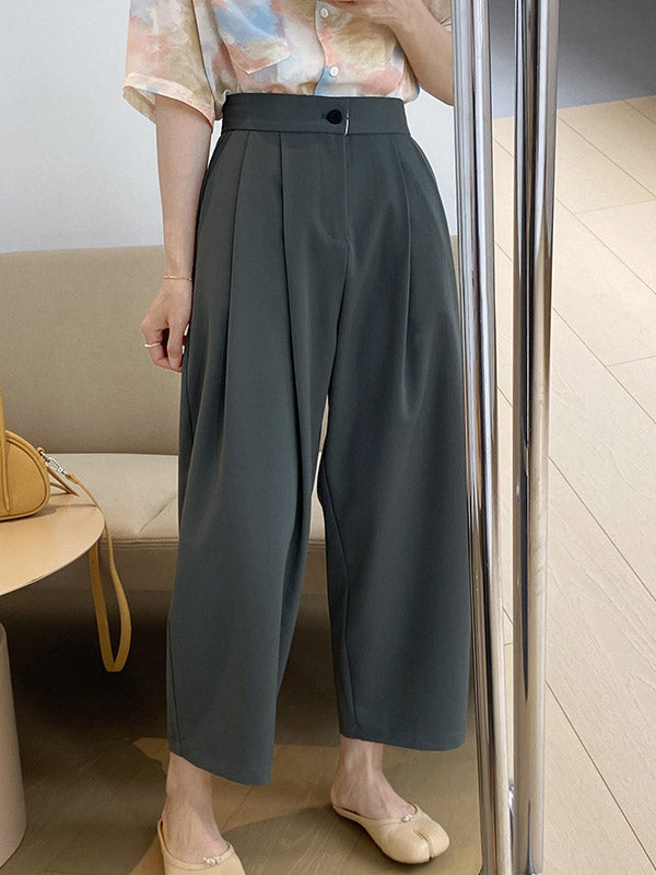 Casual Solid Color High Waisted H-Line Trousers