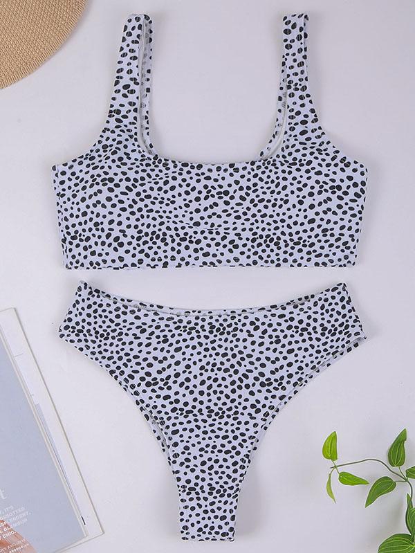 Leopard Print Backless Split Bikini Swimsuit