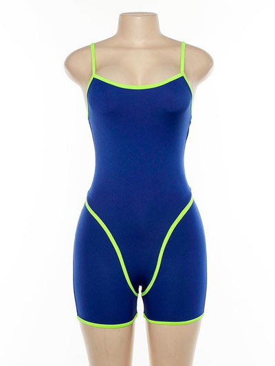 Solid Backless Spaghetti-Neck Sports Romper