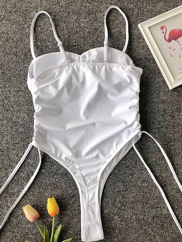 Plain Spaghetti-neck One-Piece Swimsuit