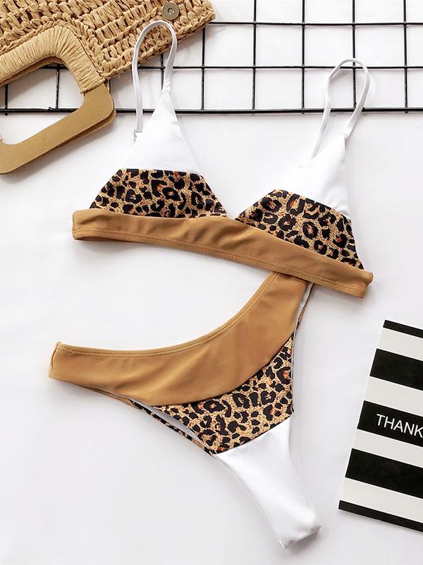 Leopard Splice-Joint Empire Bikini Swimsuit