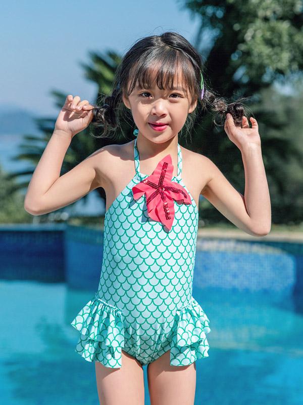 AONIHUA Halter-neck Mermaid Little Girl One Piece