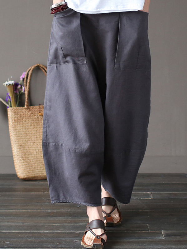 Simple 4 Colors Loose Linen Wide Leg Pants