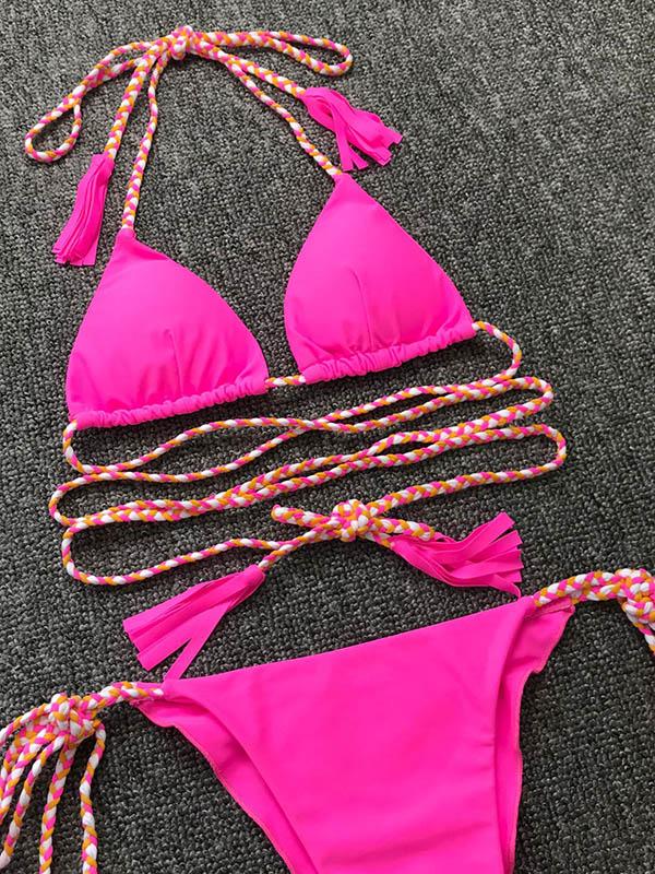 Sexy Spaghetti-Neck Braiding Bandage Bikini Swimsuit