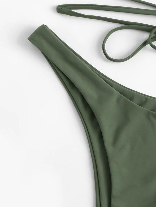 Sexy Canvass Bandage Split Bikini Swimsuit