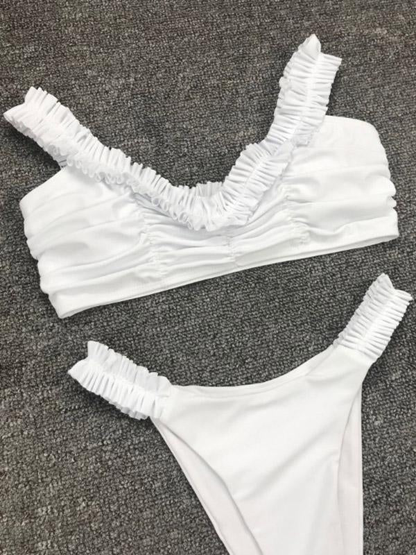 Sexy V-Neck Ruffled  Shoulder Strap Bikini Swimsuit