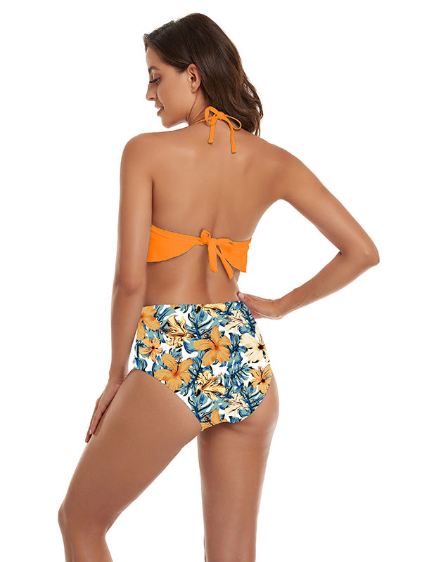 Floral Printed Falbala High-Waisted Bikini Swimwear