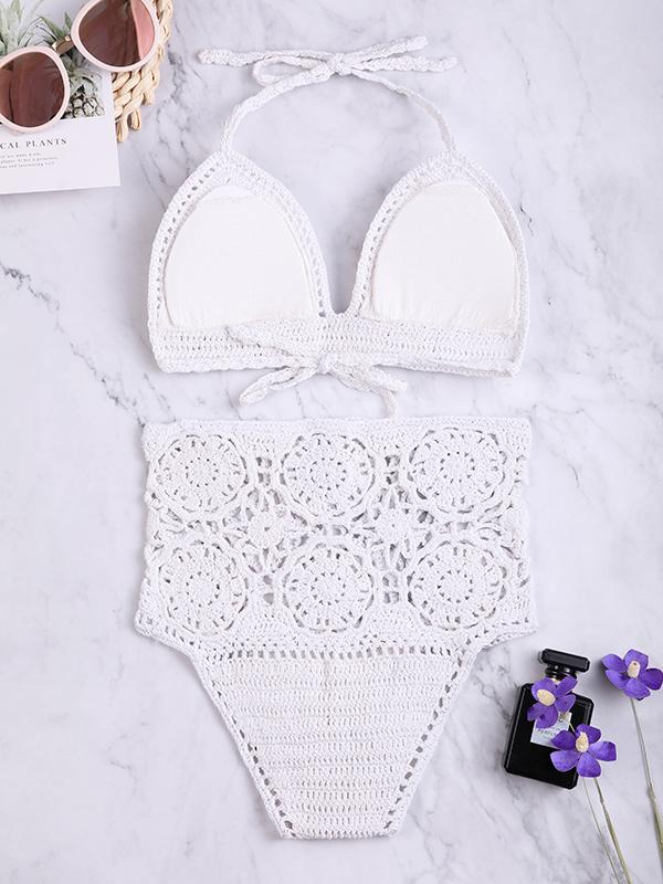 Sexy Spaghetti-Neck Backless Hand Crochet Bikini Swimsuit