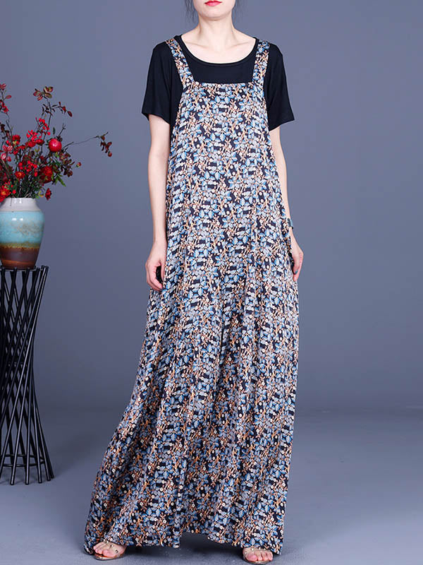 Original Two Pieces Floral Sleeveless Jumpsuits+T-Shirts Sets