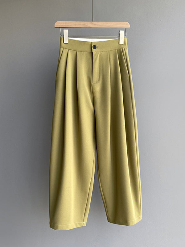 Casual Solid Color High Waisted H-Line Trousers