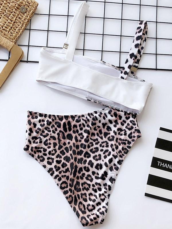 Empire Leopard Stitching Bikini Swimsuit