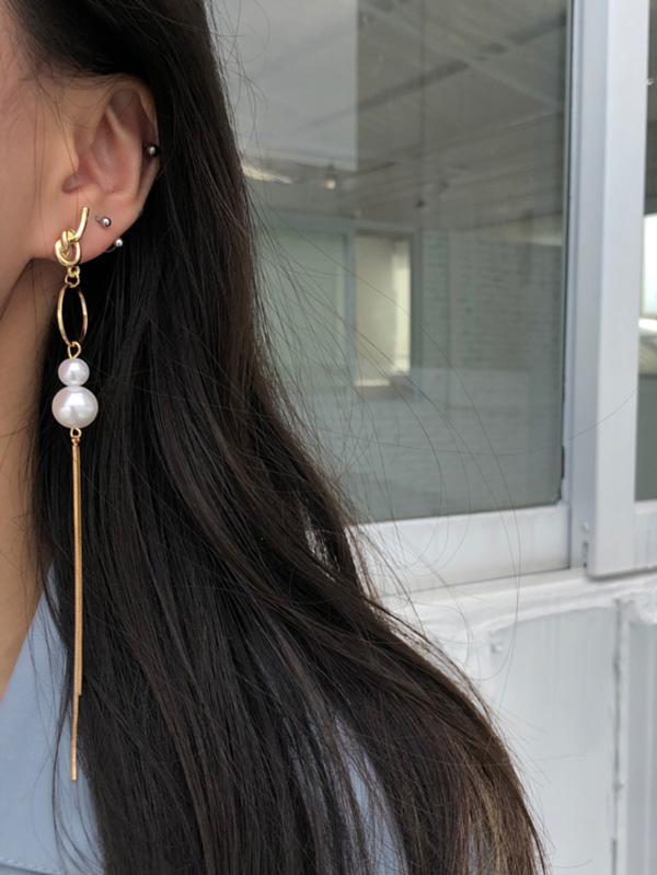 Pearl Split-joint Dissymmetry Long Earrings