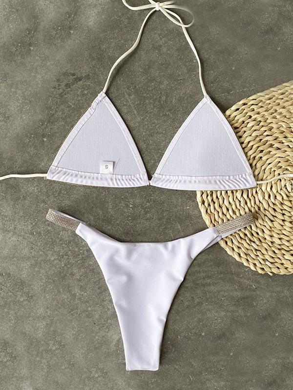 Sexy Triangles Bandage Sticking Drill Split Type Bikini Swimsuit