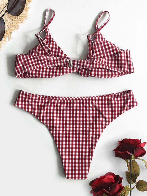 Plaid Spaghetti Straps Bikinis Swimwear