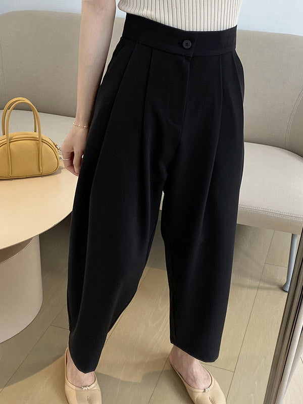 Casual Solid Color High Waisted H-Line Trousers