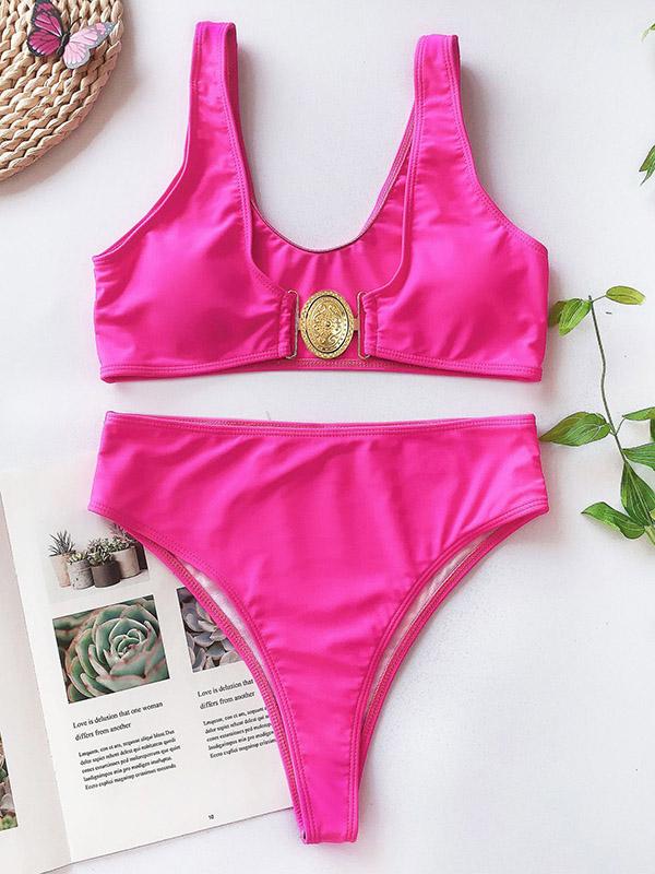 Metal Buckle Split Bikini Swimsuit