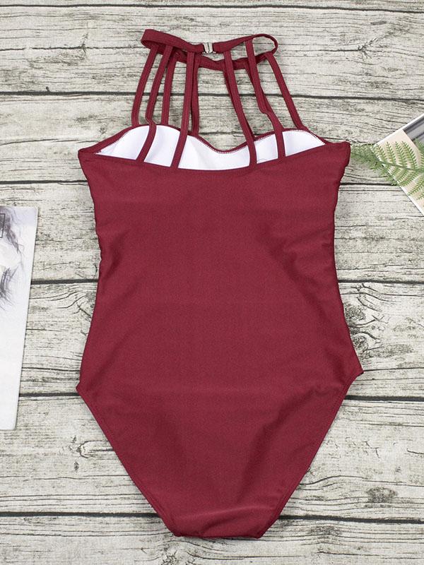 Plain Straps Backless One-Piece Swimwear