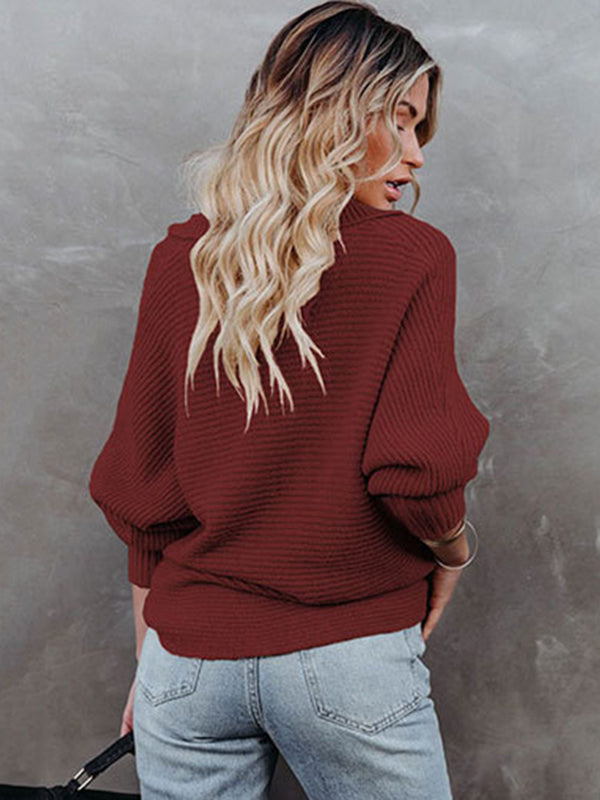 Long Sleeves Solid Color Lapel V-Neck Sweater Tops