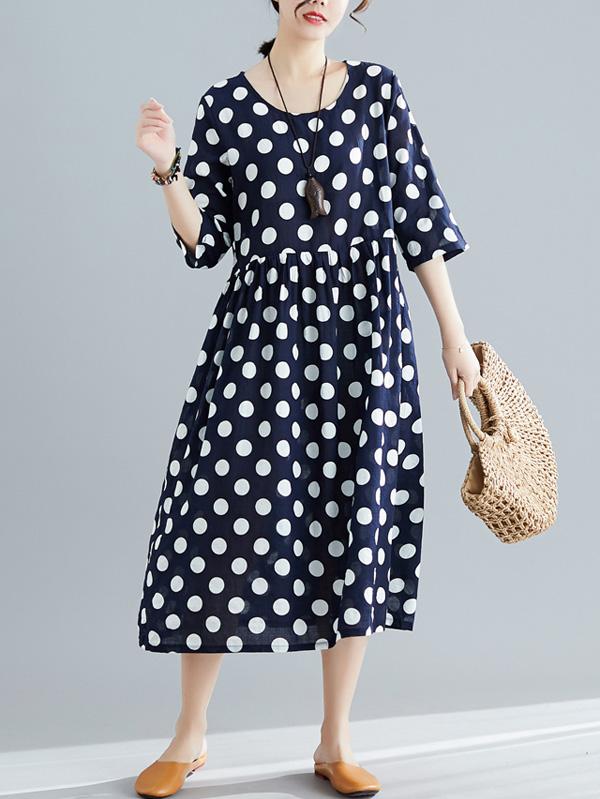 Loose A-line Polka-dot Long Dress