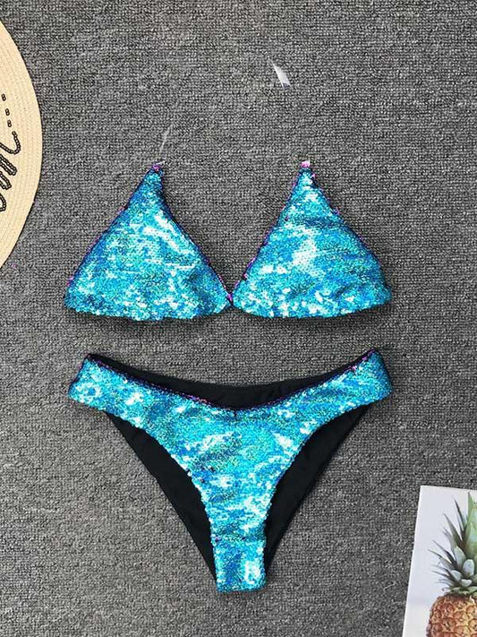 Sequinned Reversible Split Bikini Swimsuit