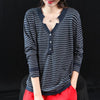 Buykud V-Neck Striped Long Sleeve Casual Blouse
