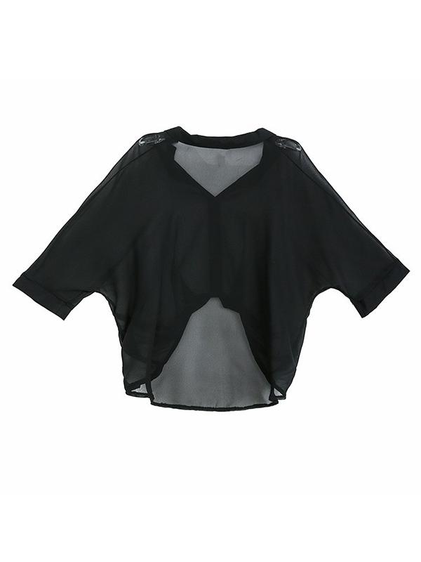 Light Chiffon Solid Batwing Sleeves Shirt