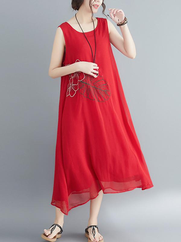 Loose Embroidered Sleeveless Dress