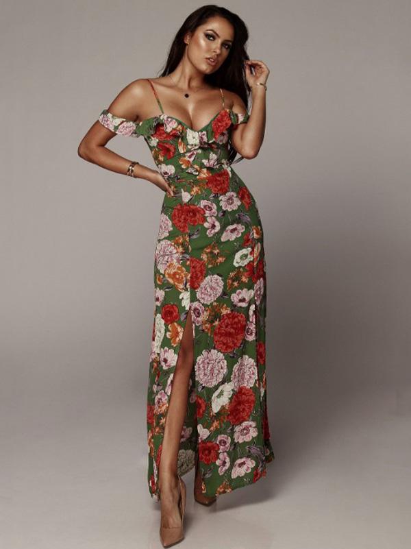 Sexy Spaghetti-neck Floral Beach Maxi Dresses