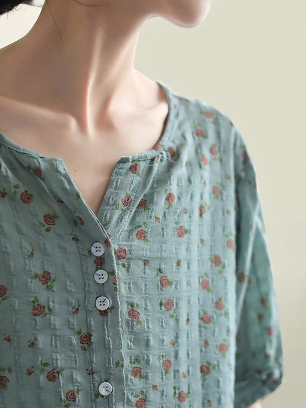 Original Floral Short Sleeve Blouse Tops