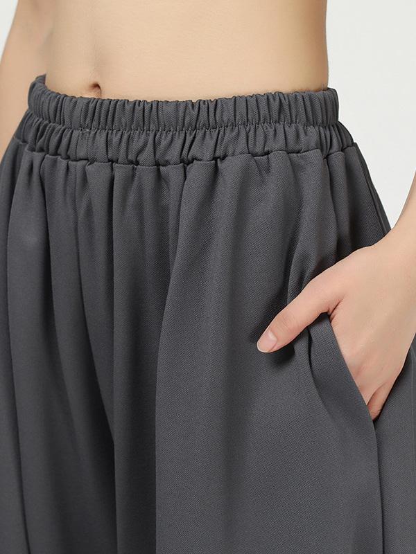 Solid Color Pleated Wide-Leg Culottes