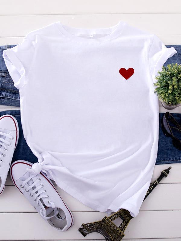 Casual Loose Printed Heart Tees