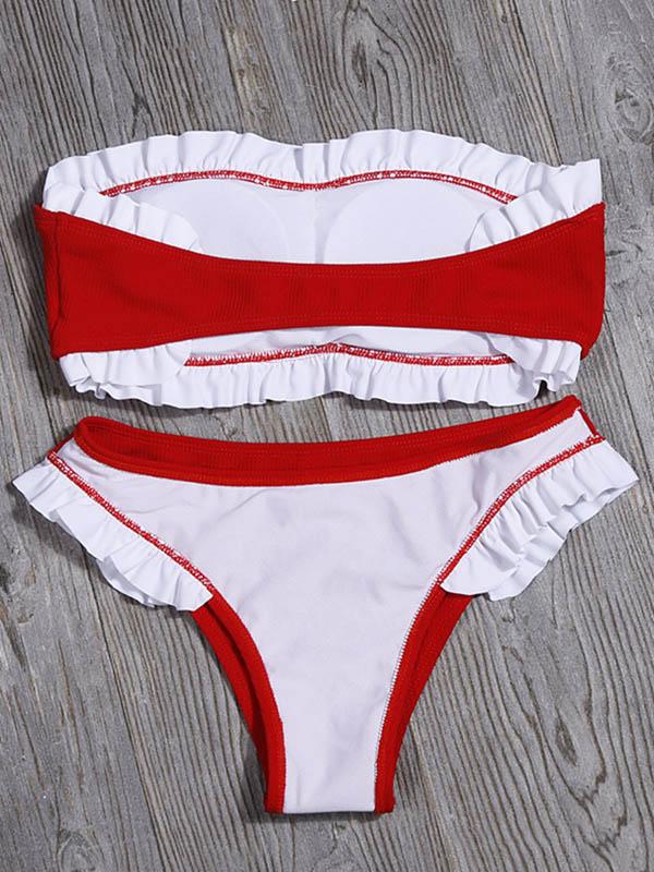 Ruffled Bandeau Split Bikini Swimsuit