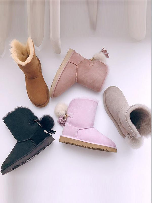 Mid-Tube Wool Tassel Fur Ball Snow Boots Uggs