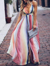 Deep V-neck Backless Gradient Maxi Dress