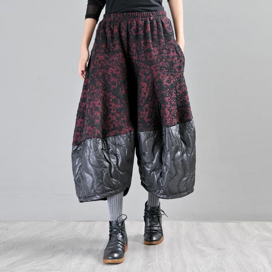 Buykud Casual Spliced Jacquard Loose Wide Leg Pants