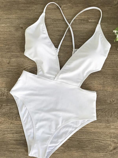 Backless Thong Plain One-piece Swimwear