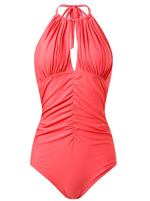 Halter-neck Plain One-piece Swimwear