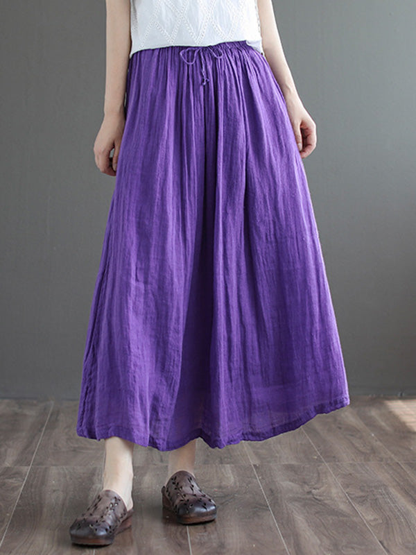 Casual Solid Color Drawstring Empire A-Line Skirt