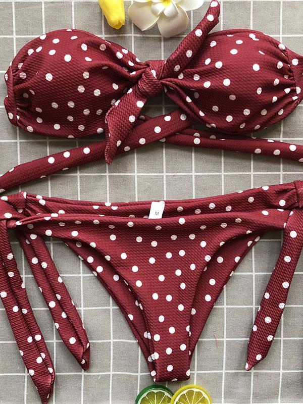 Knot Polka-dot Bikinis Swimwear