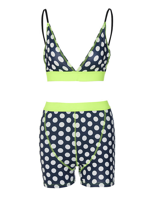 Sport Print Contrast Color Bra&Shorts Suits