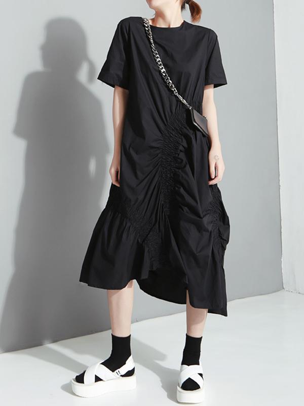 Summer Asymmetric Solid Ruffled Dress