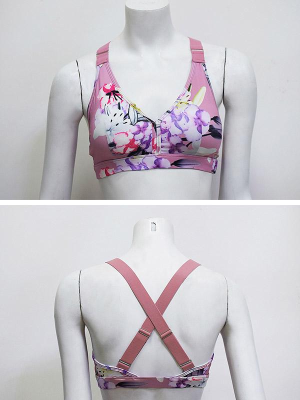 Flower Printed Sports Bra And High Waist Leggings Suits