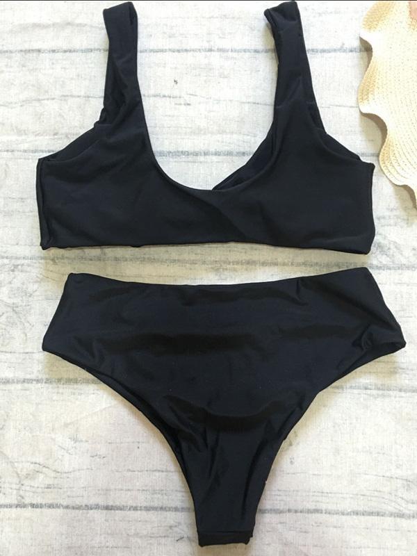 High Waisted Knot Plain Bikinis Swimwear