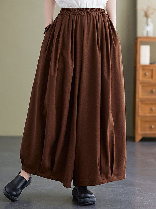 Loose Solid Color Elasticity Wide Leg Culotte Pants