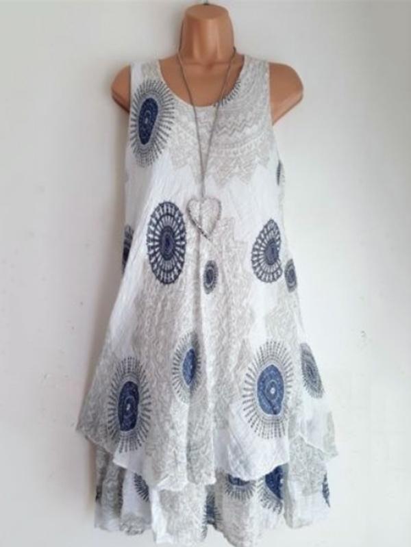 Printed Double Layers Sleeveless Dress