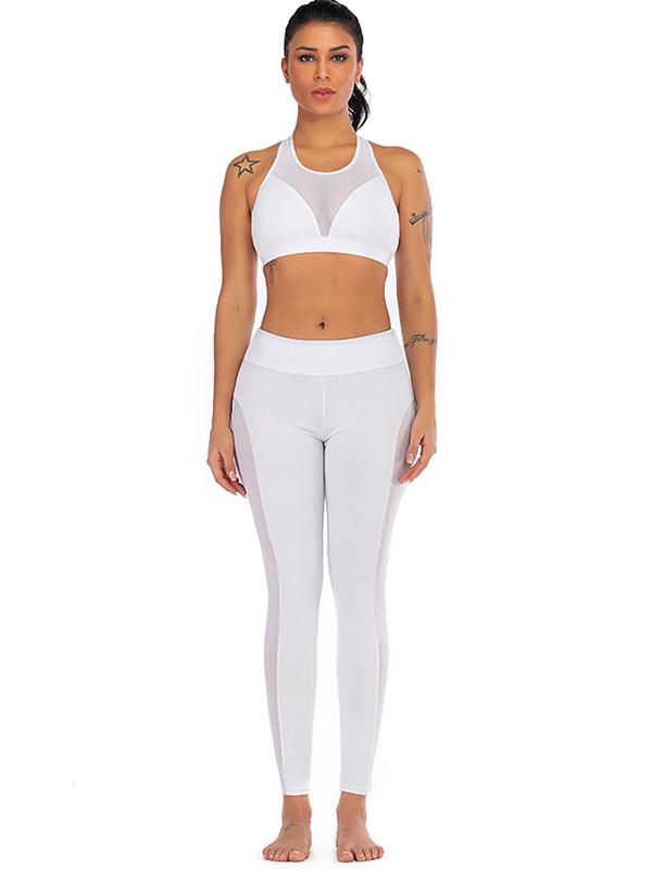 Mesh Racerback Tanks And High Waist Leggings Suits