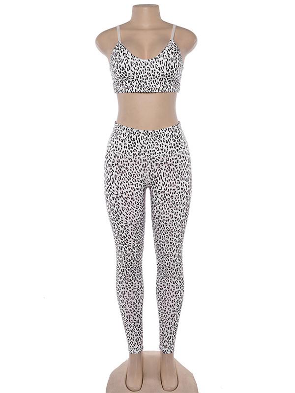 Leopard Printed Bra And Leggings Sport Suits