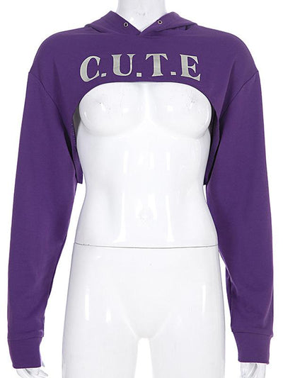 Letter Printed Bare Midriff Hoodie
